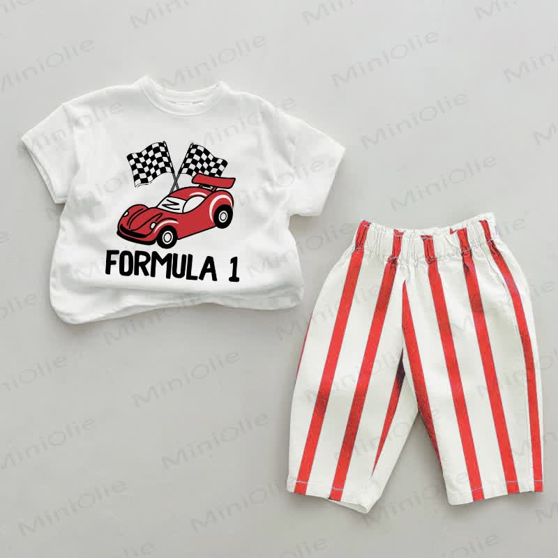 Set da 2 pezzi a righe verticali rosse per neonati FORMULA 1 - Bianco e rosso - 2-3T - image 1