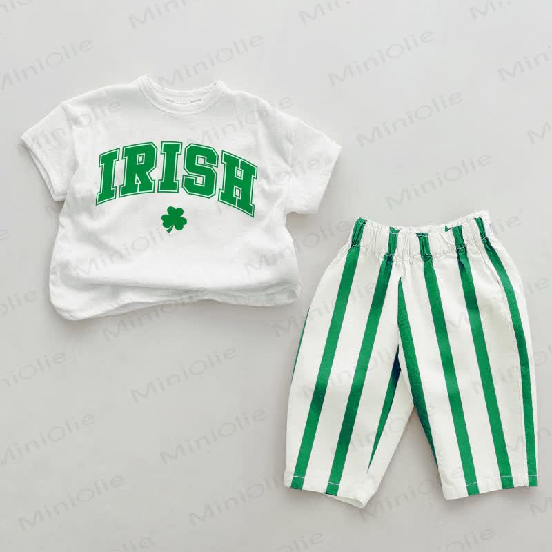Completo 2 pezzi a righe verticali verde IRISH Baby - Bianco e verde - 2-3T - image 1