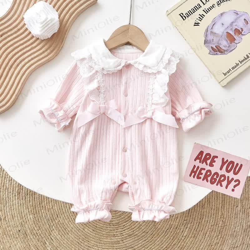 Tutina in pizzo con fiocco per neonato, tinta unita - Rosa - 18-24 mesi - image 4