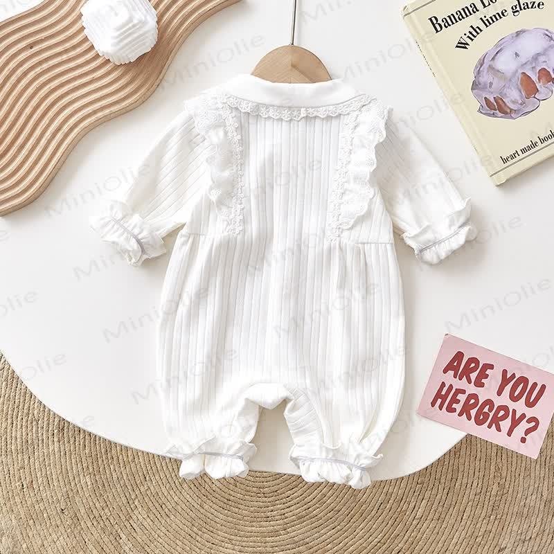 Tutina in pizzo con fiocco per neonato, tinta unita - image 3