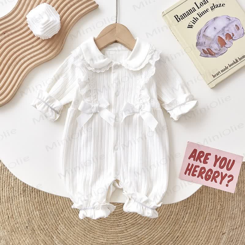 Tutina in pizzo con fiocco per neonato, tinta unita - Bianco - 18-24 mesi - image 2