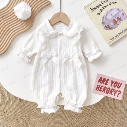 Tutina in pizzo con fiocco per neonato, tinta unita - Bianco - 18-24 mesi - image 2