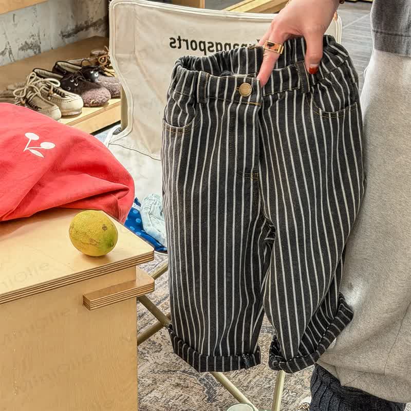 Pantaloni a righe in denim per neonati e bambini - Nero - 8 anni - image 6