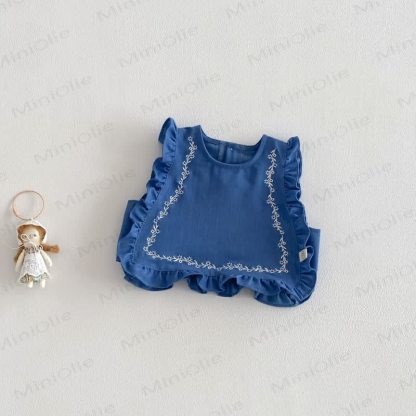 Canotta/pantaloni in denim/top con fiocco per bambina/neonata - Canotta blu - 5-7T - image 6