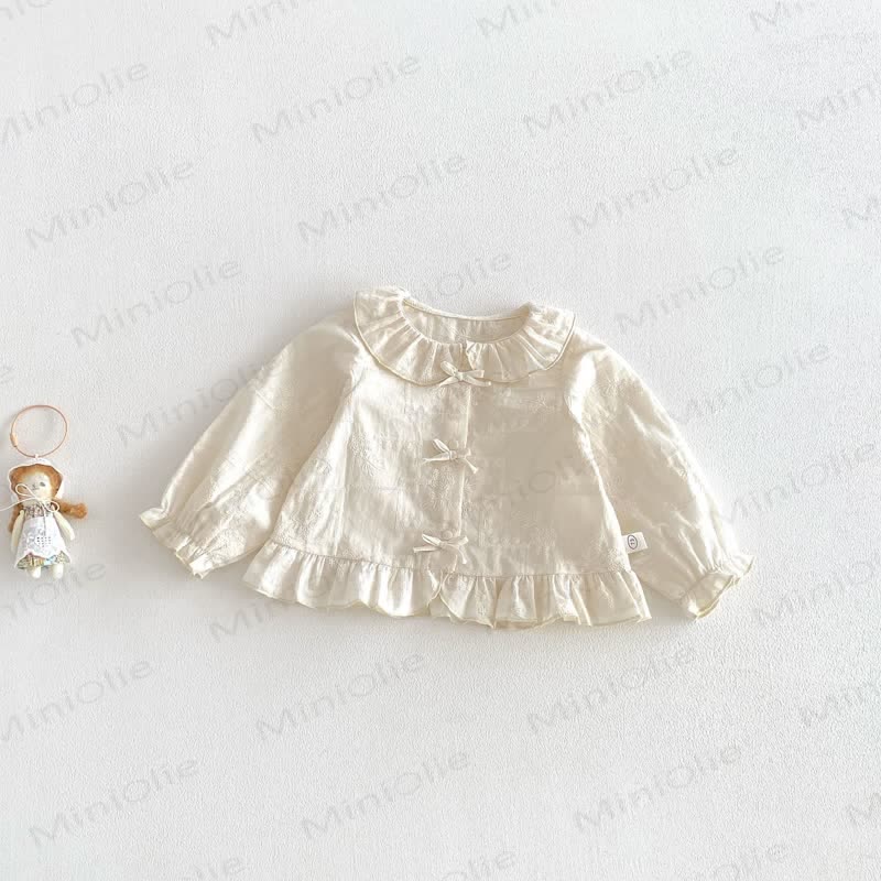 Canotta/pantaloni in denim/top con fiocco per bambina/neonata - Top bianco - 5-7T - image 7