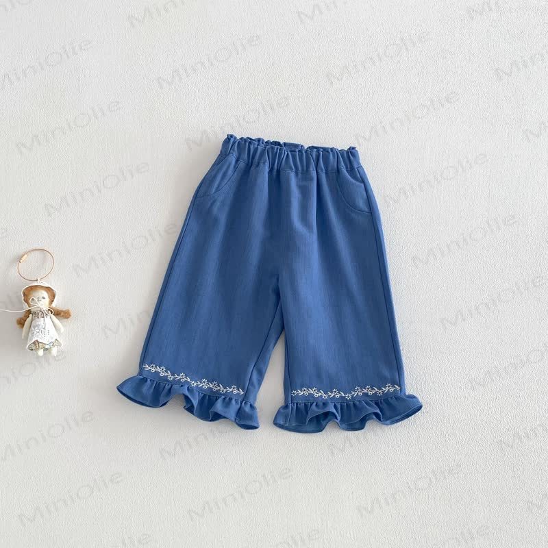 Canotta/pantaloni in denim/top con fiocco per bambina/neonata - Pantaloni blu - 5-7T - image 8