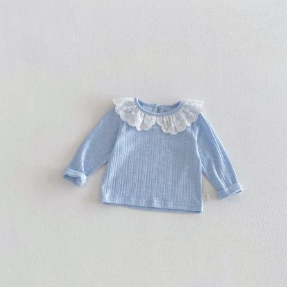 Completo 2 pezzi per bambina con tutina, fiocco, gatto e fiori/top tinta unita - Top blu - 5-7T - image 7