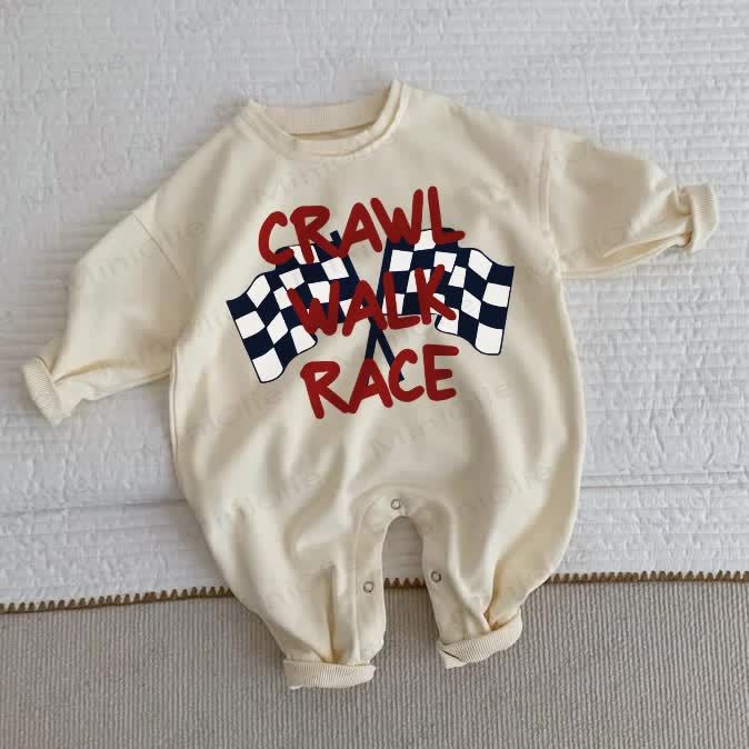 Tutina beige per neonati e bambini piccoli, modello "Crawl Walk Race" - Beige - 2-3T - image 1