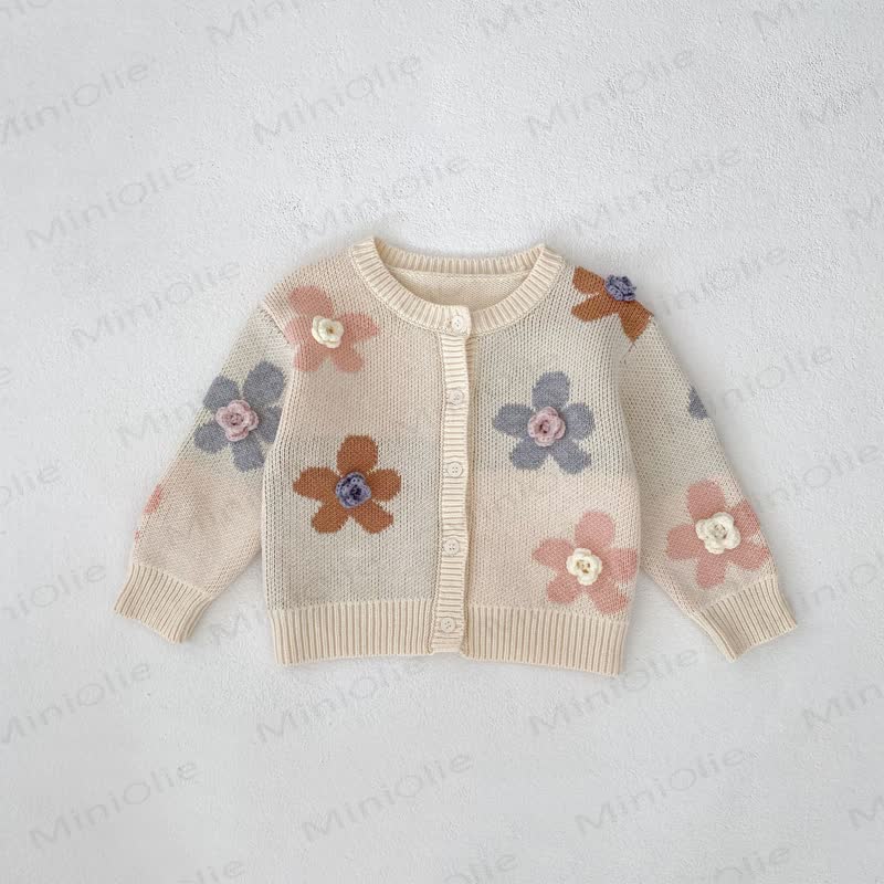 Cardigan ricamato con fiori per neonati - Beige - 2-3T - image 4