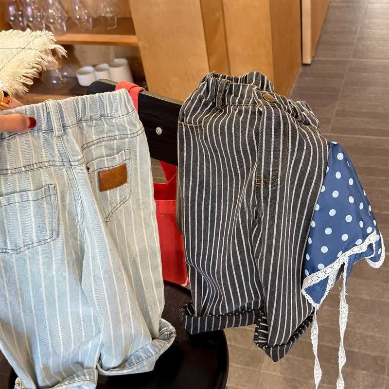 Pantaloni a righe in denim per neonati e bambini - image 2