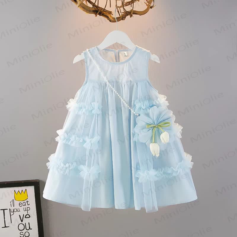 Vestito senza maniche in rete floreale per bambina - Blu - 10 anni - image 1