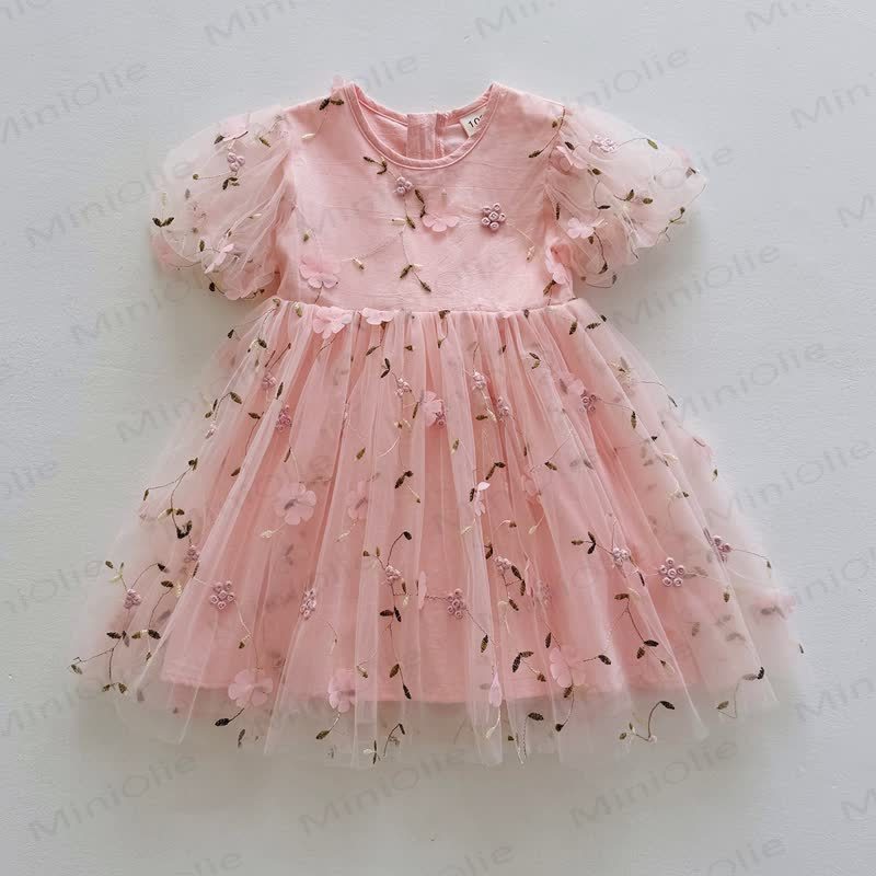 Vestito con maniche a sbuffo in rete a fiori per bambina - Rosa - 8 anni - image 5