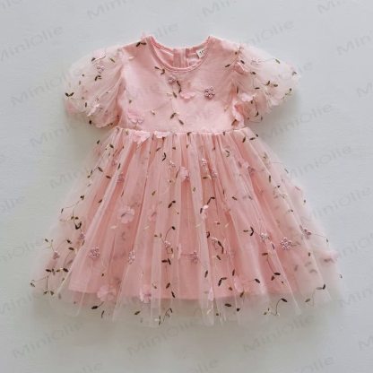 Vestito con maniche a sbuffo in rete a fiori per bambina - Rosa - 8 anni - image 5