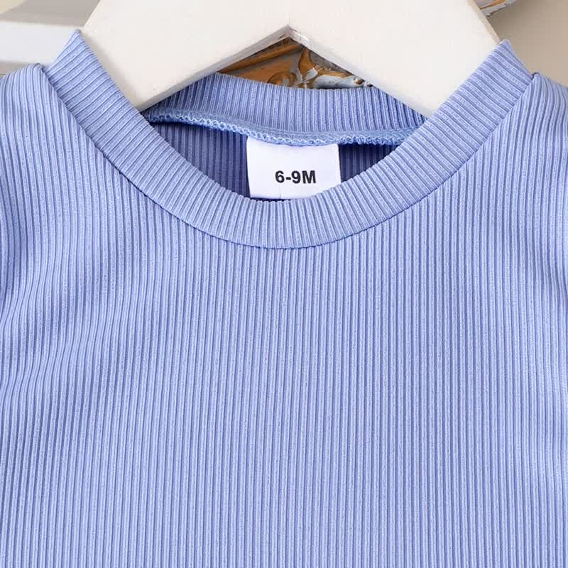 Completo 2 pezzi a coste con fiocco e righe per neonata - image 9