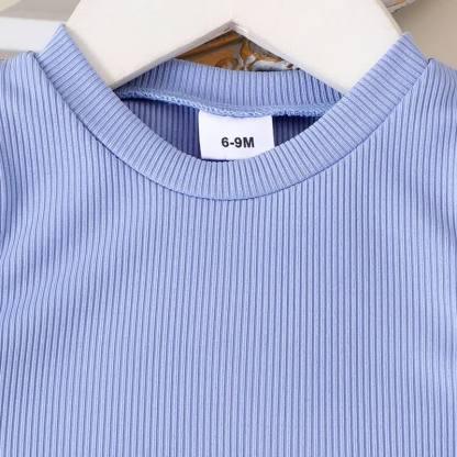 Completo 2 pezzi a coste con fiocco e righe per neonata - image 9