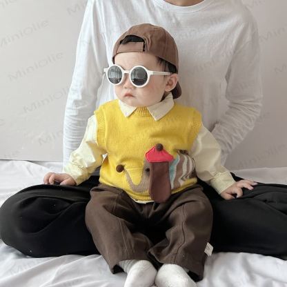 Canotta in maglia a forma di cane per neonato/top beige/pantaloni marroni - image 4