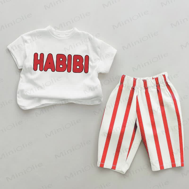 HABIBI Baby Set 2 pezzi a righe verticali rosse - Bianco e rosso - 2-3T - image 1
