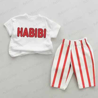 HABIBI Baby Set 2 pezzi a righe verticali rosse - Bianco e rosso - 2-3T - image 1
