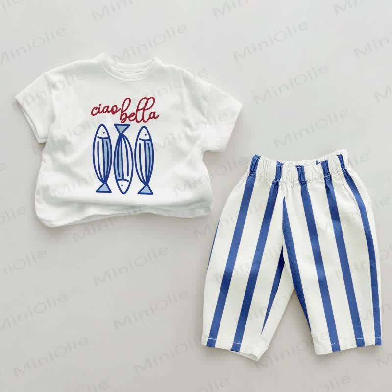 CIAO BELLA Baby Fish Set 2 pezzi a righe verticali blu - Bianco e blu - 2-3T - image 1