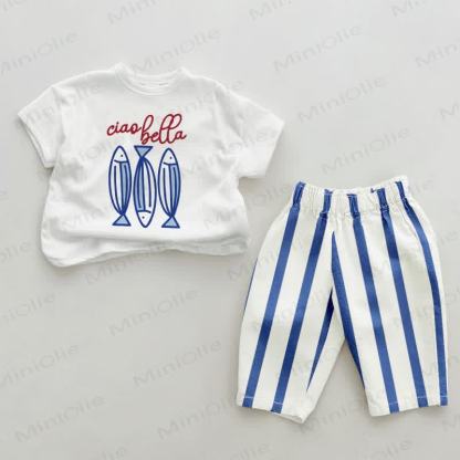 CIAO BELLA Baby Fish Set 2 pezzi a righe verticali blu - Bianco e blu - 2-3T - image 1