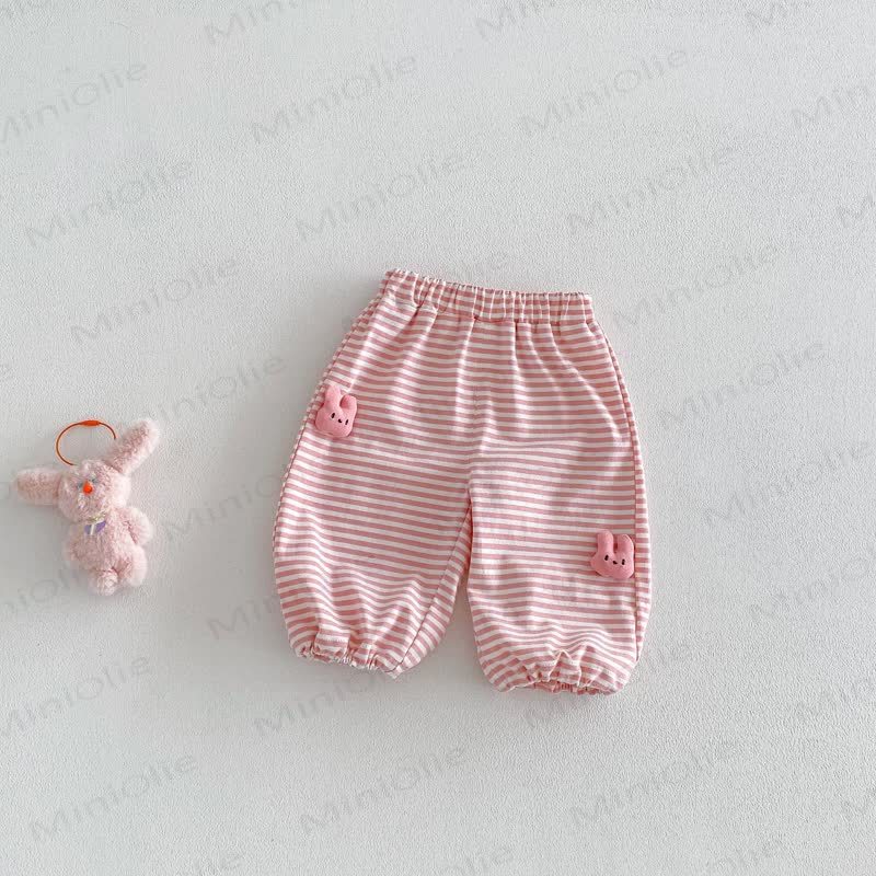Pantaloni a righe con animali per neonati e bambini - Rosa Bianco - 5-7T - image 3
