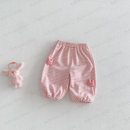 Pantaloni a righe con animali per neonati e bambini - Rosa Bianco - 5-7T - image 3