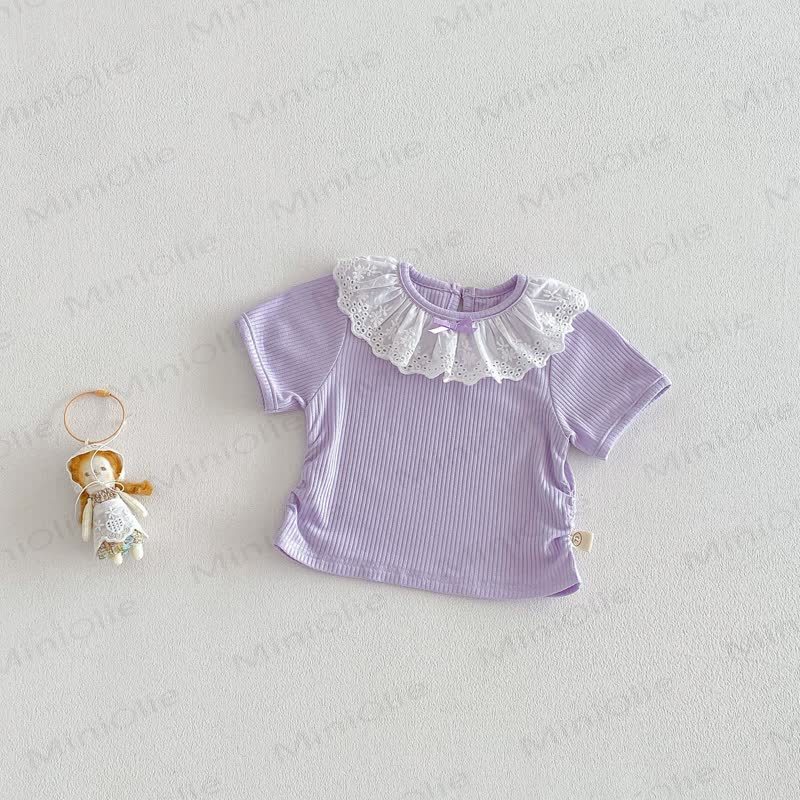 Tutina con fiocco e fiori per bambina/Top in pizzo tinta unita - Top viola - 5-7T - image 6