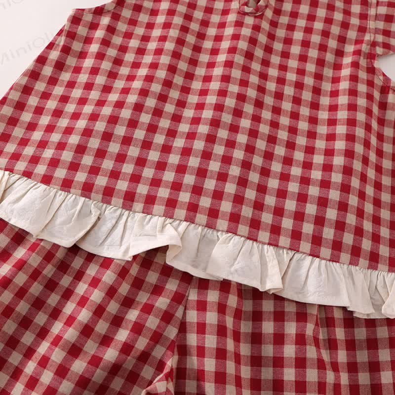 Set da 2 pezzi con maniche a palloncino a quadri per bambina - image 12
