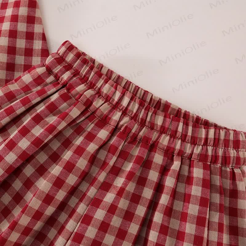 Set da 2 pezzi con maniche a palloncino a quadri per bambina - image 13