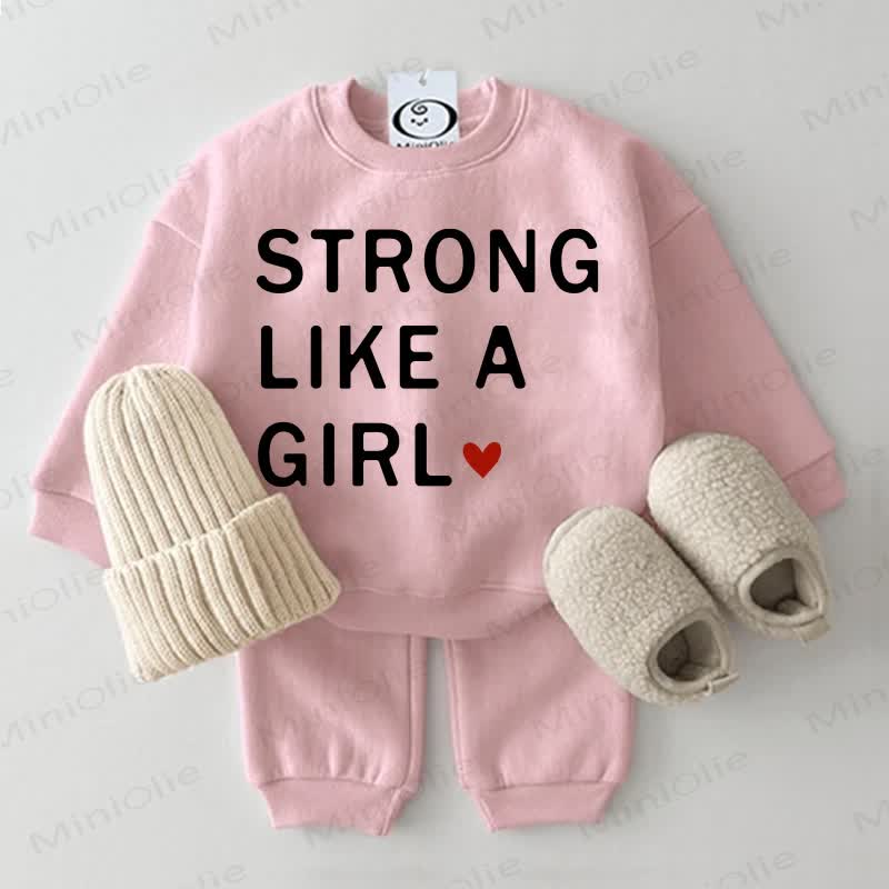 Felpa per neonati STRONG LIKE A GIRL, set 2 pezzi rosa - Rosa - 2-3T - image 1