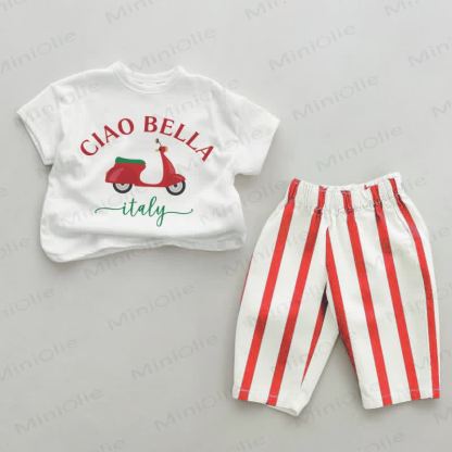 CIAO BELLA ITALY Baby Red Vertical Striped 2-piece Set - Bianco e rosso - 2-3T - image 1