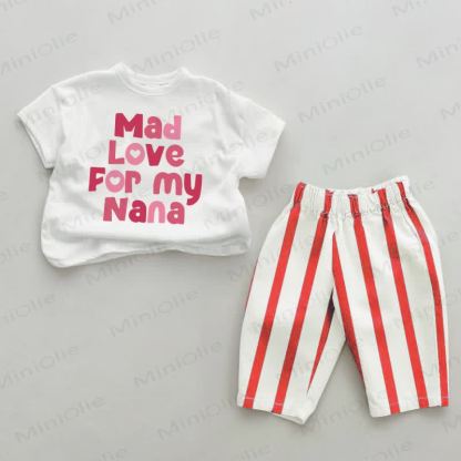 MAD LOVE FOR MY NANA Set da 2 pezzi a righe verticali rosse per neonati - Bianco e rosso - 2-3T - image 1