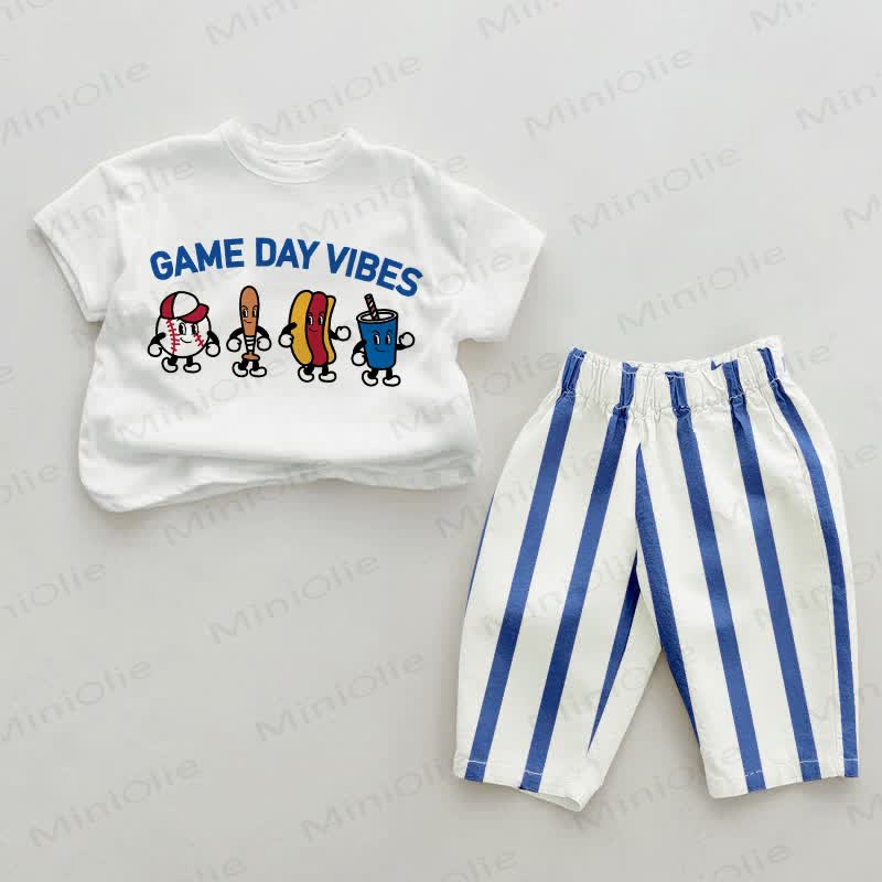 GAME DAY VIBES Completo 2 pezzi a righe verticali azzurro cielo - Bianco e blu - 2-3T - image 1