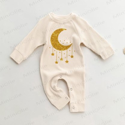Tutina a nido d'ape con paillettes e luna per neonati - Beige - 18-24 mesi - image 1