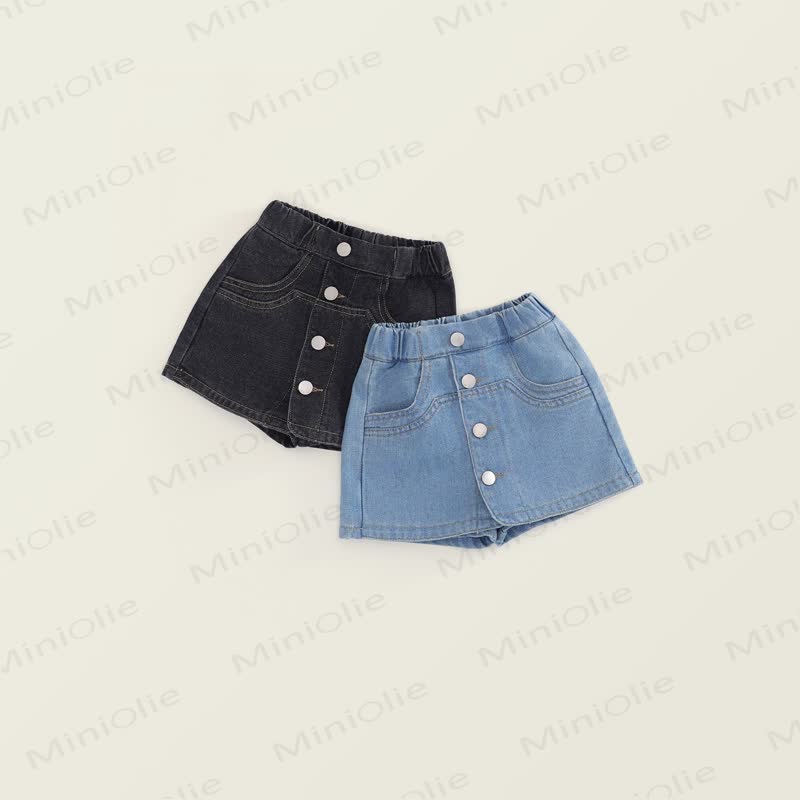 Pantaloncini in denim tinta unita per bambine - image 1