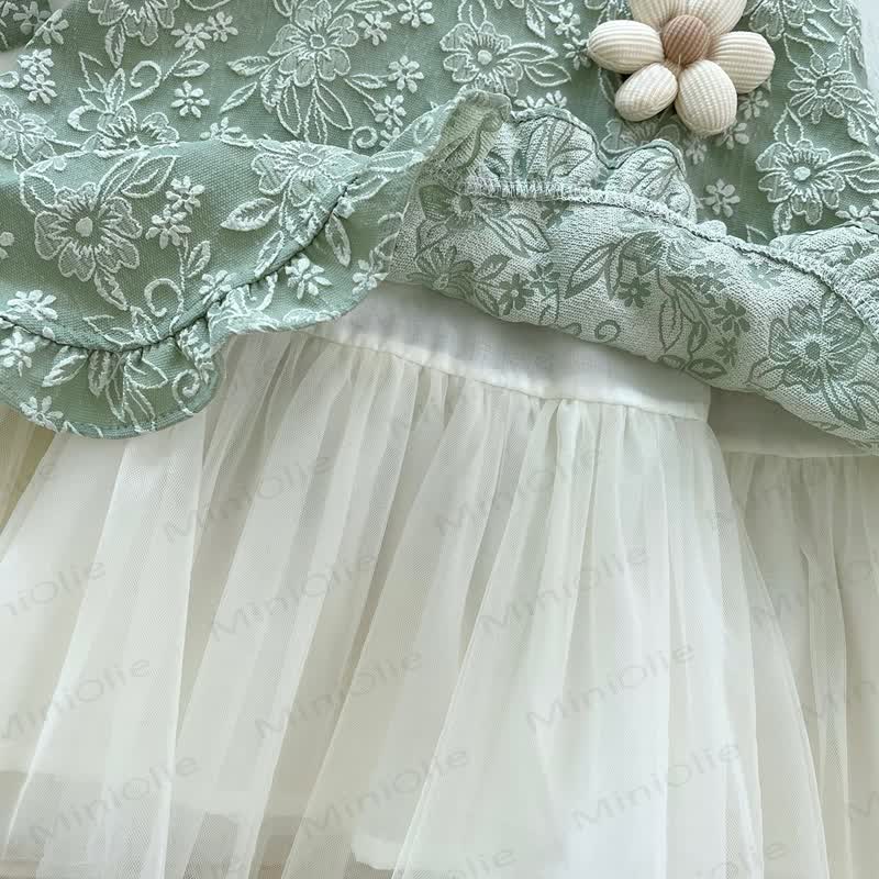 Vestito senza maniche a fiori verdi per bambina - image 5