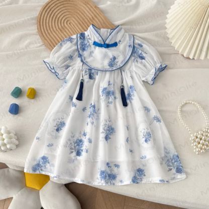 Vestito a fiori blu e bianco per bambina - Bianco - 8 anni - image 1