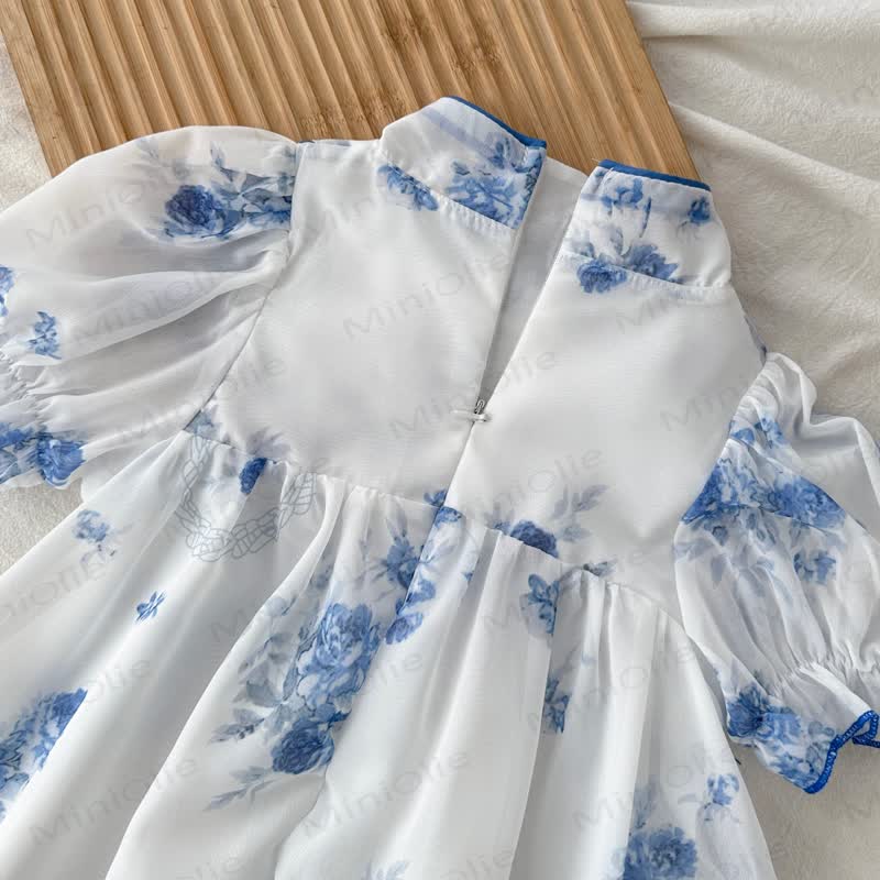 Vestito a fiori blu e bianco per bambina - image 5