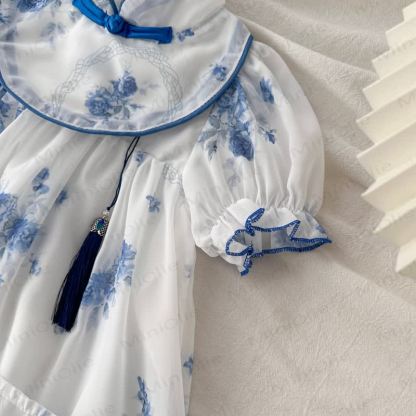 Vestito a fiori blu e bianco per bambina - image 4