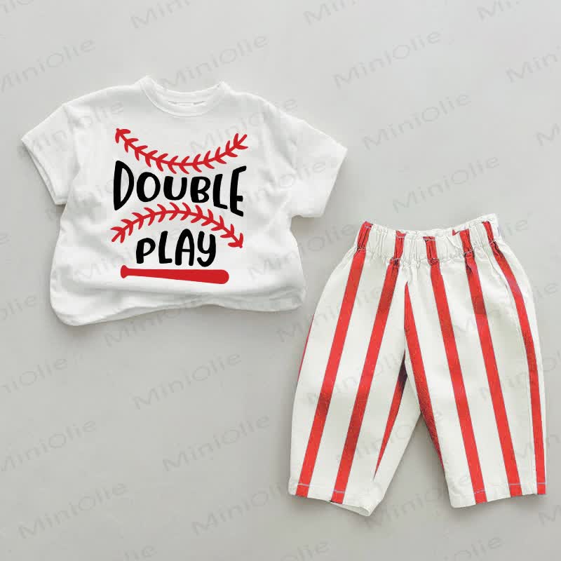 DOUBLE PLAY Baby Baseball Set 2 pezzi a righe verticali rosse - Bianco e rosso - 2-3T - image 1