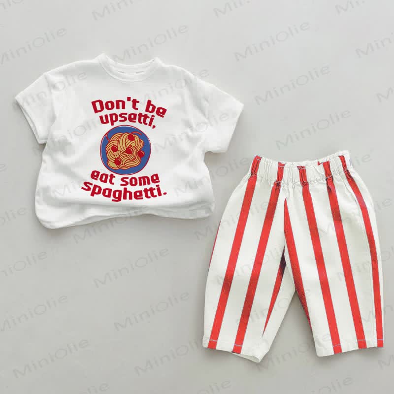 NON ESSERE SCONVOLTO, MANGIA DEGLI SPAGHETTI. Completo 2 pezzi a righe verticali rosso baby - Bianco e rosso - 2-3T - image 1