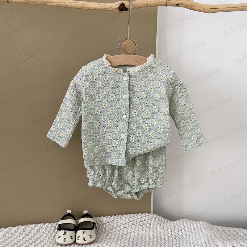 Completo in maglia da 2 pezzi con fiori ricamati per bambina - image 4