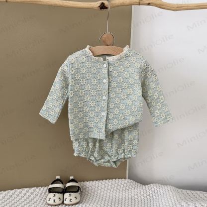 Completo in maglia da 2 pezzi con fiori ricamati per bambina - image 4