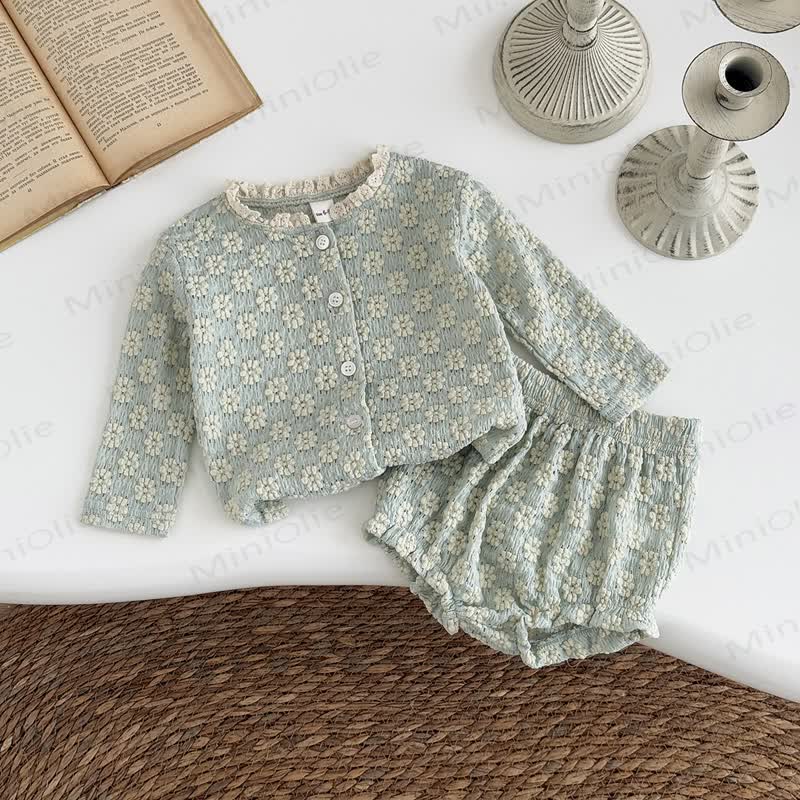 Completo in maglia da 2 pezzi con fiori ricamati per bambina - image 2