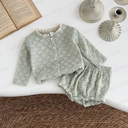 Completo in maglia da 2 pezzi con fiori ricamati per bambina - image 2