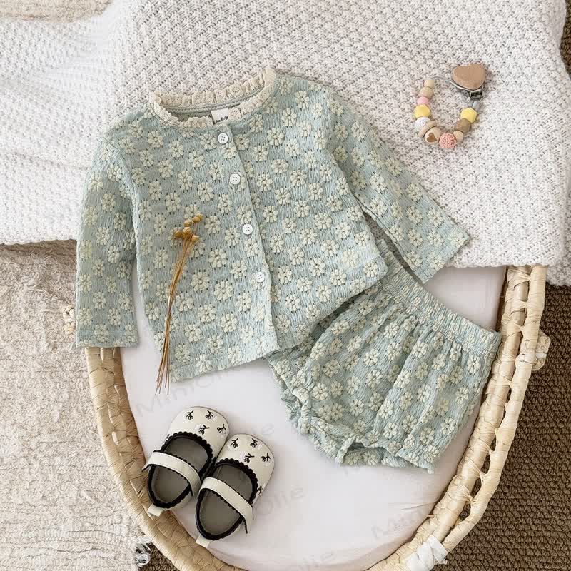 Completo in maglia da 2 pezzi con fiori ricamati per bambina - image 3
