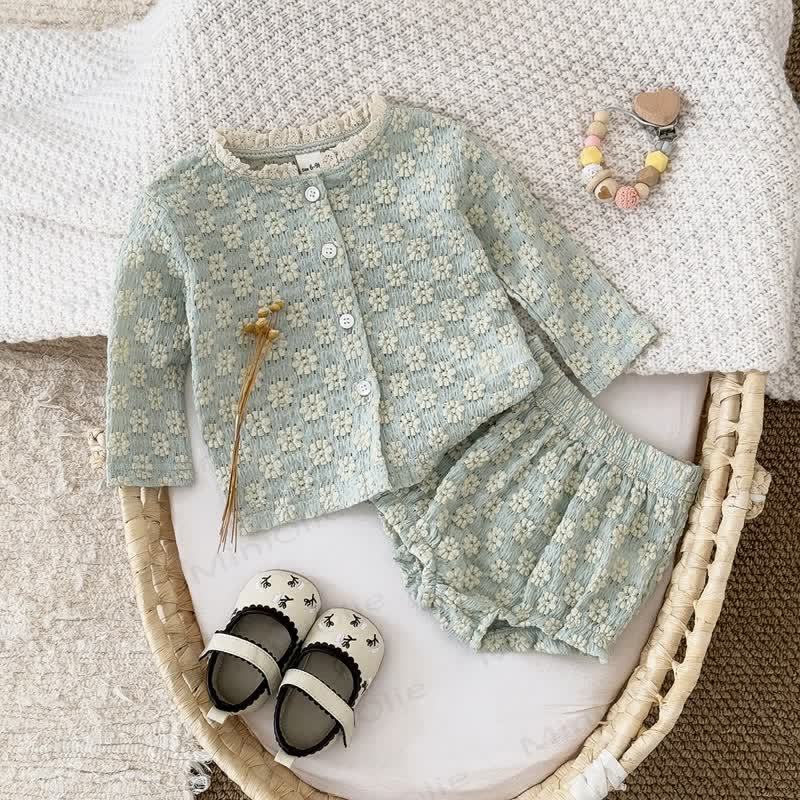 Completo in maglia da 2 pezzi con fiori ricamati per bambina - image 3