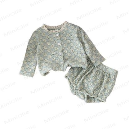 Completo in maglia da 2 pezzi con fiori ricamati per bambina - image 5