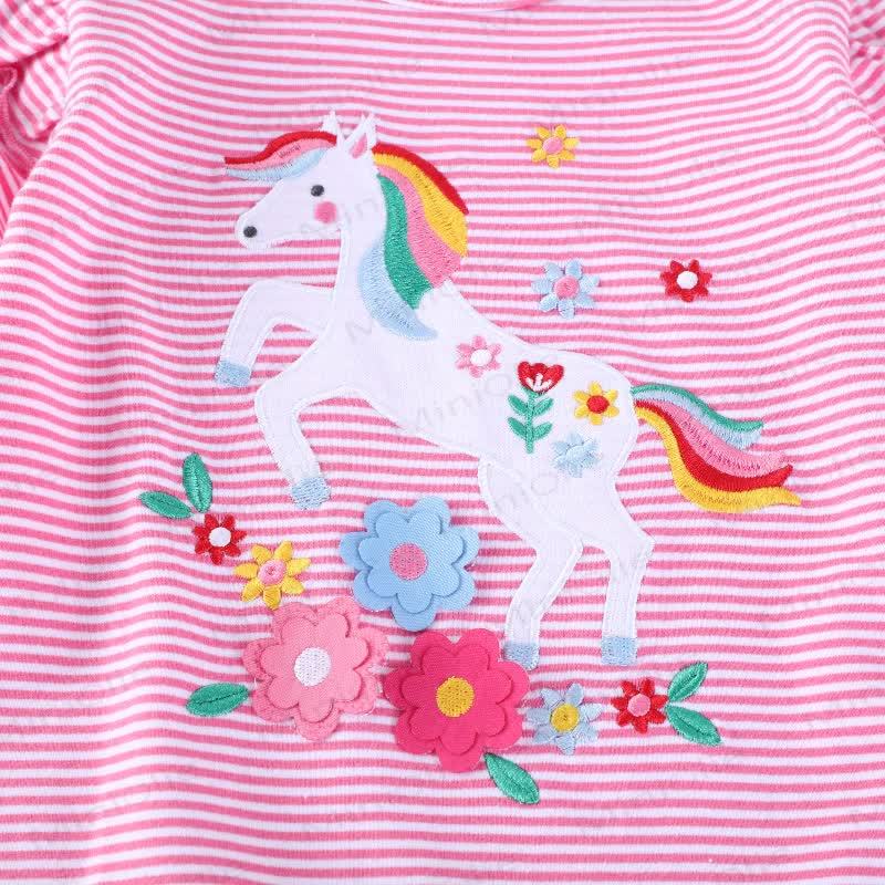 Maglietta a righe con fiori e pony per bambini - image 3