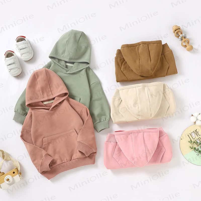 Felpa con cappuccio in cotone tinta unita per neonati e bambini - image 1